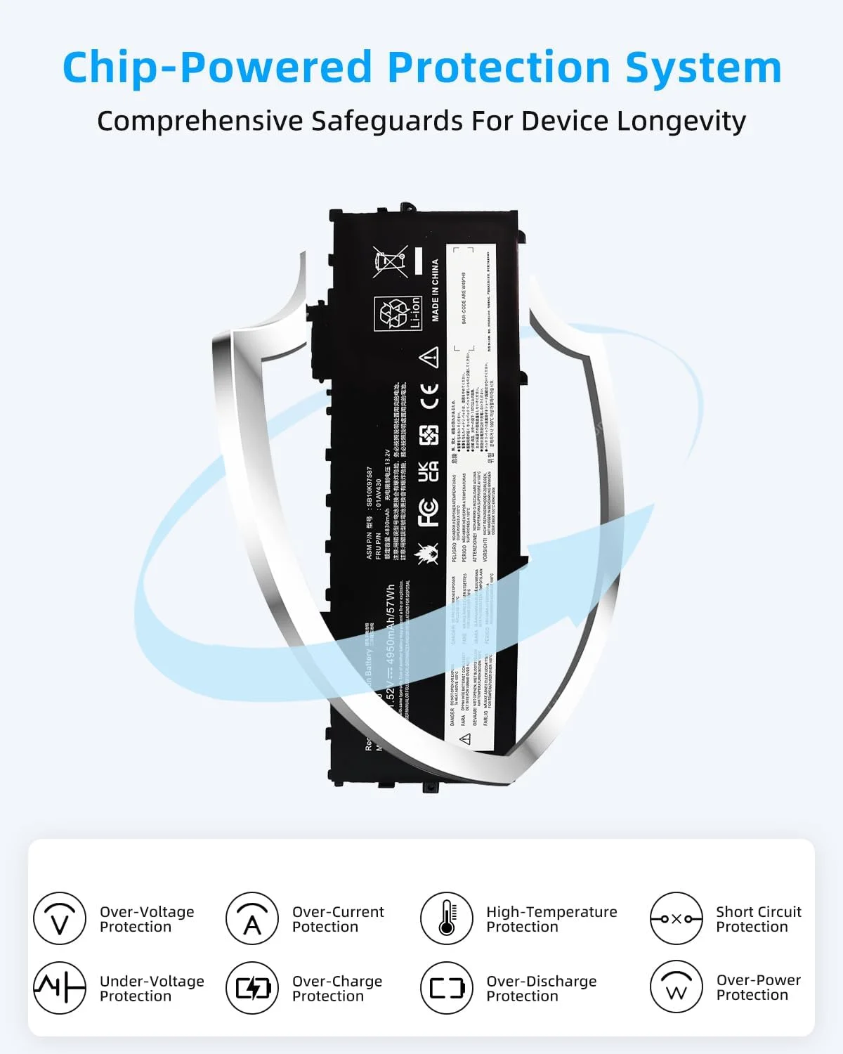 باتری لپ تاپ 57Wh 01AV430 جایگزین برای ThinkPad X1 Carbon نسل 5 سال 2017 و نسل 6 سال 2018 سری 01AV431 SB10K97588 01AV494 SB10K97586 01AV429 SB10K97586 11.52V 4950mAh با عملکرد بالا