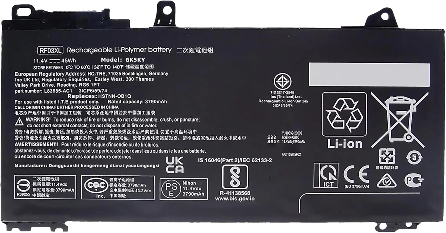 باتری لپ تاپ 45Wh RF03XL جایگزین برای HP ProBook 430 440 445 450 455 455R G6 G7 ZHAN 66 Pro 13 14 15 G2 G3 3 Gen L32656-005 RF03045XL RE03XL HSTNN-OB1Q HSTNN-DB9A HSTNN-UB7R با عملکرد بالا باتری لپ تاپ 45Wh RF03XL جایگزین برای HP ProBook 430 440 445 450 455 455R G6 G7 ZHAN 66 Pro 13 14 15 G2 G3 3 Gen L32656-005 RF03045XL RE03XL HSTNN-OB1Q HSTNN-DB9A HSTNN-UB7R با عملکرد بالا