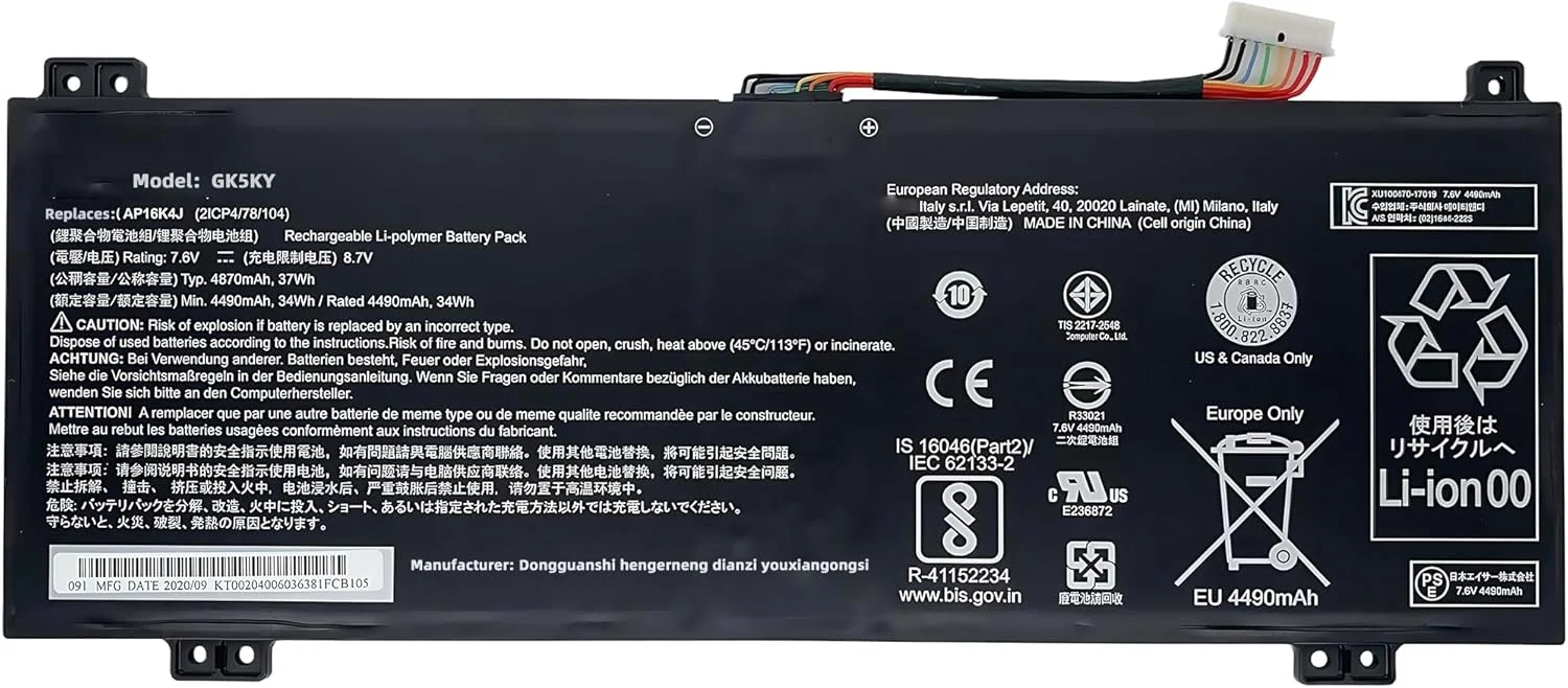 باتری لپ تاپ 37Wh AP16K4J با ظرفیت 4870mAh جایگزین برای Acer Chromebook Spin 11 CP511-1HN 11 R751TN-C5P3 11 R751T-C4XP 11 R751T-C32Z Series 0B200-00840100 KT.00205.003 2Icp4/78/104 با عملکرد بالا باتری لپ تاپ 37Wh AP16K4J با ظرفیت 4870mAh جایگزین برای Acer Chromebook Spin 11 CP511-1HN 11 R751TN-C5P3 11 R751T-C4XP 11 R751T-C32Z Series 0B200-00840100 KT.00205.003 2Icp4/78/104 با عملکرد بالا