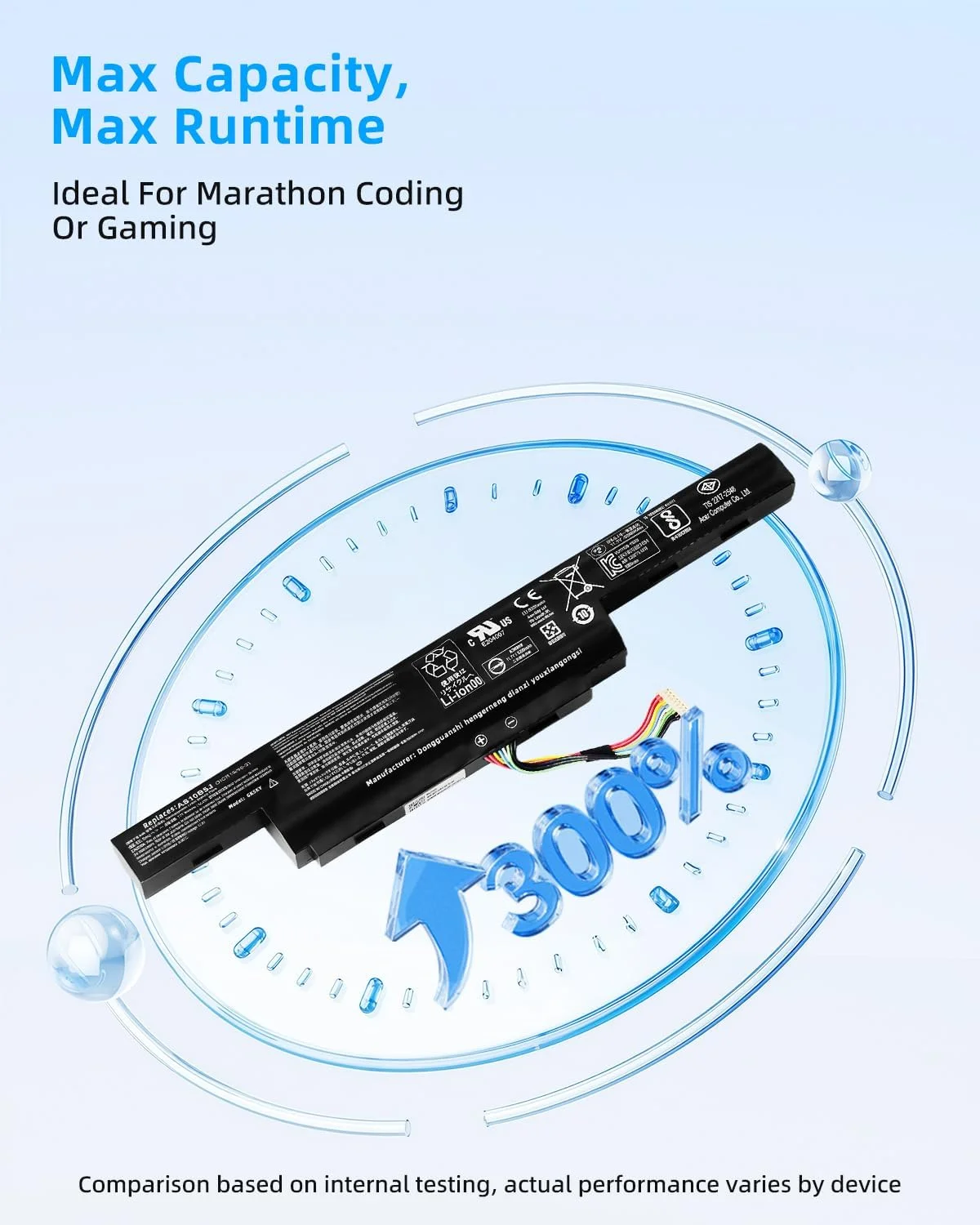 باتری لپ تاپ جایگزین 62.2Wh AS16B5J AS16B8J 31CR19/66-2 3ICR19/66-2 3INR19/66-2 برای Acer Aspire 15.6" E5-575G E5-575G-53VG E5-575G-75MD E5-575-33BM E5-575G-57D4 E5-575G-5341 با عملکرد بالا