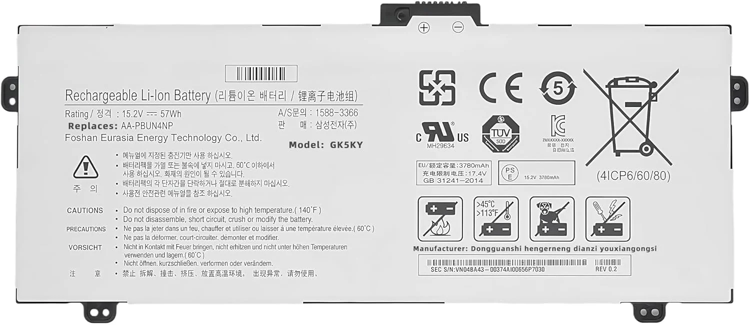 باتری لپ تاپ 57Wh AA-PBUN4NP PBUN4NP برای Samsung ATIV Book 9 Pro NP940Z5J NP940Z5L NP940Z5L-X01US NP940Z5L-X03US NP940Z5L-S03US سری NP9300AA AAPBUN4NP BA43-00374A 4ICP6/60/80 با عملکرد بالا باتری لپ تاپ 57Wh AA-PBUN4NP PBUN4NP برای Samsung ATIV Book 9 Pro NP940Z5J NP940Z5L NP940Z5L-X01US NP940Z5L-X03US NP940Z5L-S03US سری NP9300AA AAPBUN4NP BA43-00374A 4ICP6/60/80 با عملکرد بالا