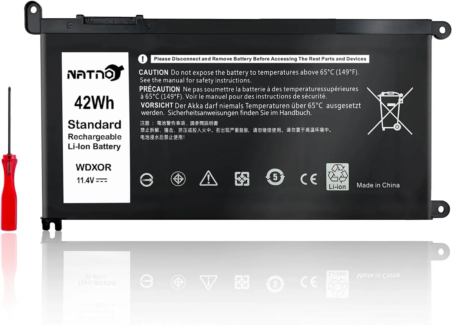 باتری لپ تاپ WDX0R برای سری های Dell Inspiron 13-5000، 15-5000، 15-7000، 17-5000، 7378، 7368، 5368، 5378، 5379، 7560، 7569، 7570، 7579، 5565، 5567، 5568، 5578، 5767، 5765 [42 وات ساعت، 11.4 ولت، 4 سلول]
