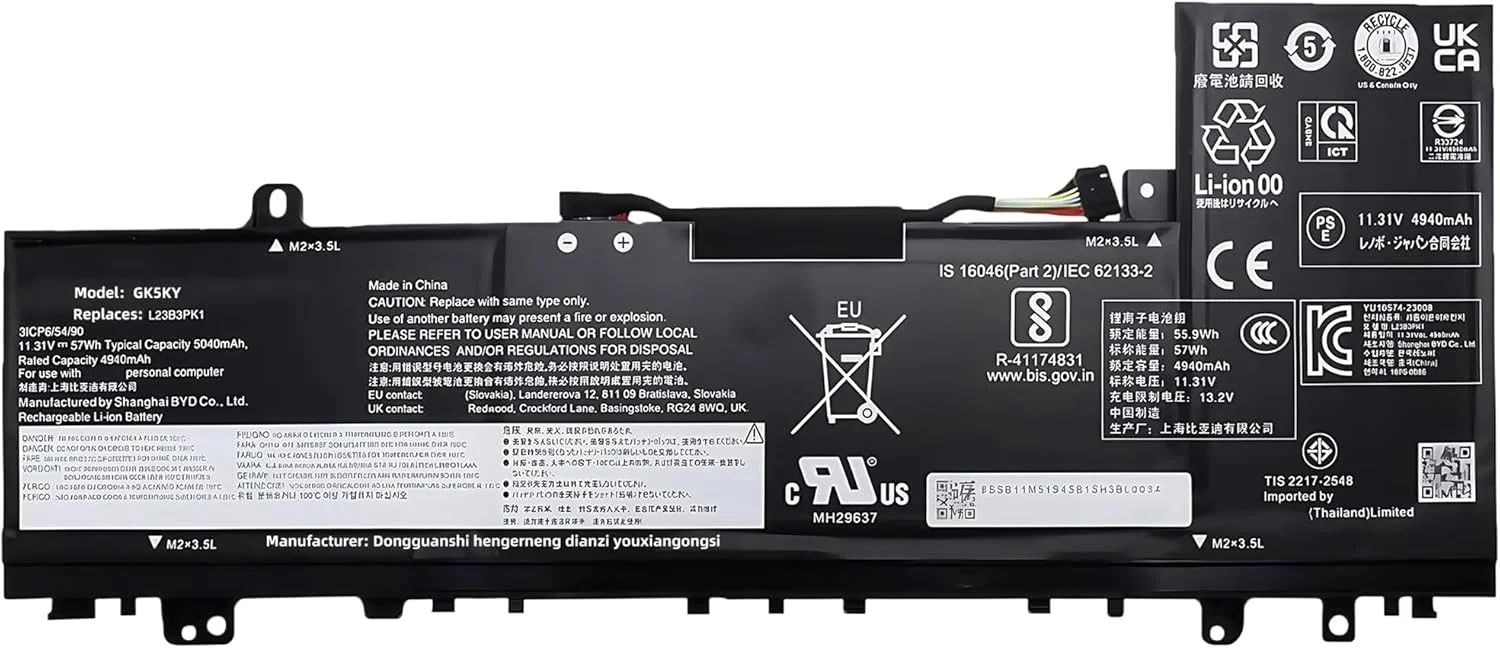 باتری لپ تاپ 57Wh مدل L23B3PK1 L23D3PK1 L23M3PK1 L23N3PK1 L23X3PK1 برای لنوو IdeaPad Slim 5-14IMH9 5-14AHP9 5-14IRU9 5-14Q8X9 5-15IRU9 5-15IRH9 5-15IRH9R 5-16IMH9 5-16AHP9 سری با عملکرد بالا