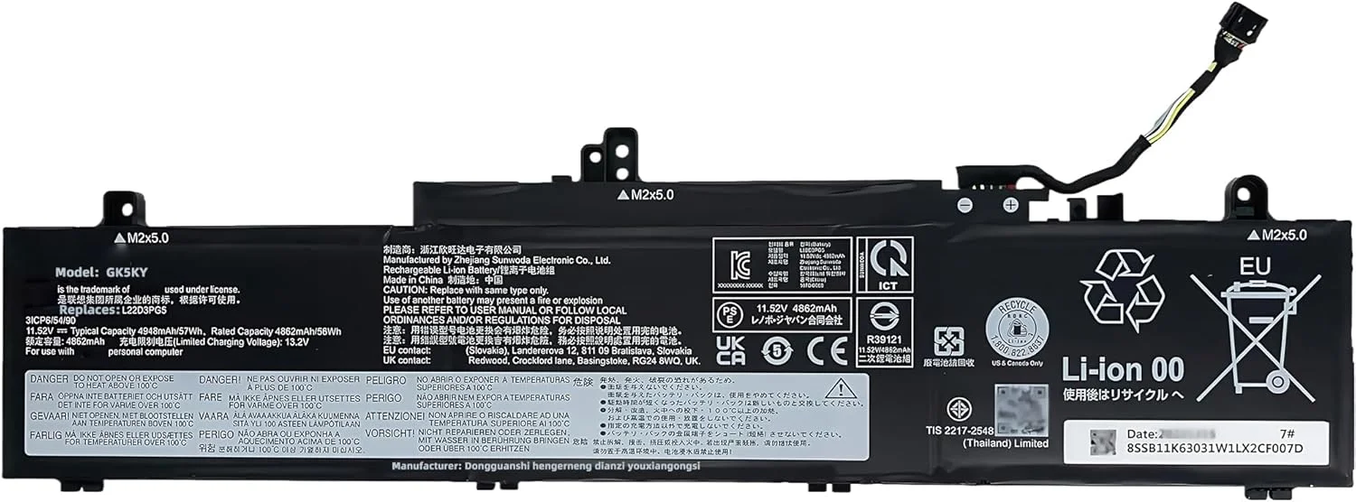 باتری لپ تاپ 57Wh L22L3PG5 جایگزین برای لنوو ThinkPad E14 Gen 5 2023 و ThinkPad E14 Gen 6 2024 و E16 Gen 1 2023 و E16 Gen 2 2024 سری نوت بوک L22B3PG5 L22D3PG5 L22M3PG5 با عملکرد بالا