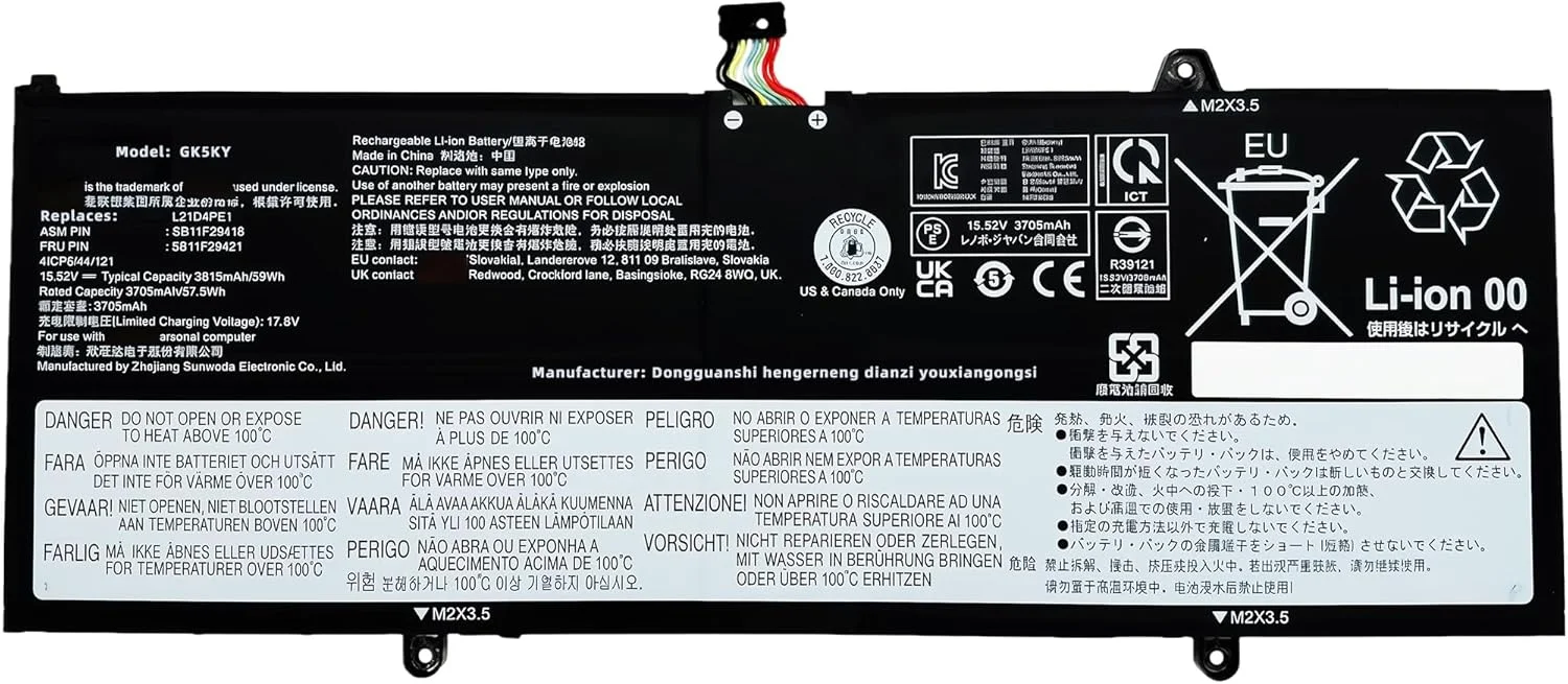 باتری لپ تاپ 59Wh L21D4PE1 SB11F29418 5B11F29421 جایگزین برای لنوو IdeaPad Yoga 6 13ALC7 13ABR8 سری 5B11N47462 L21C4PE2 SB11F29412 L21M4PE2 با عملکرد بالا