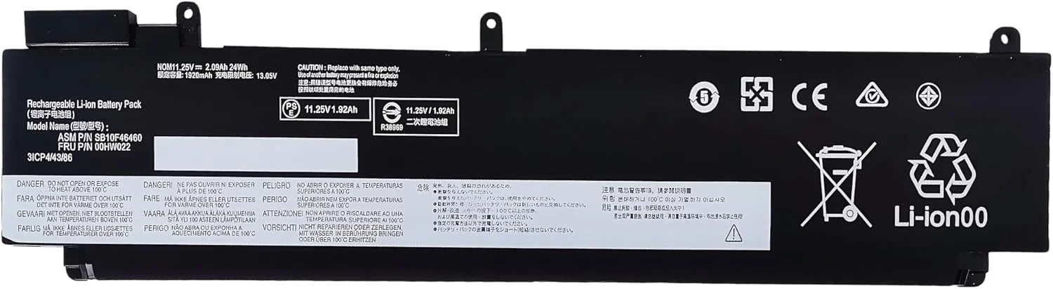 باتری لپ تاپ جایگزین 24Wh 00HW023 SB10F46461 برای نوت بوک های سری Lenovo ThinkPad T460s T470s مدل های 00HW022 SB10F46460 00HW036 SB10F46474 00HW037 SB10F46475، 11.25 ولت، 3 سلولی با عملکرد بالا