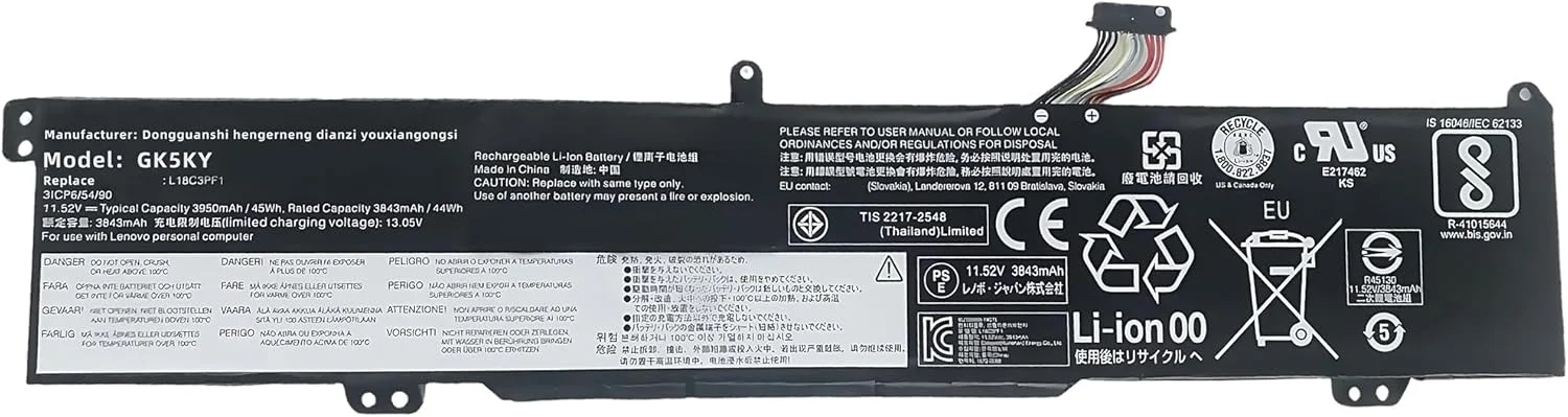 باتری لپ تاپ جایگزین 42wh L18M3P51 SB10K97639 02DL000 L18C3P51L18M3P52 برای لنوو سری ThinkPad E490S با عملکرد بالا
