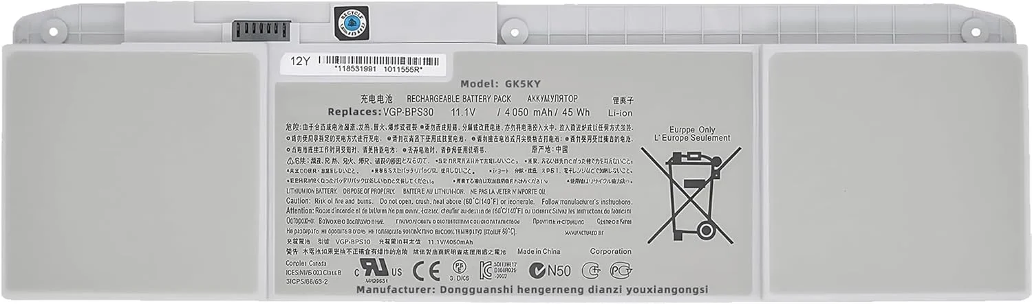 باتری لپ تاپ 45Wh VGP-BPS30 جایگزین برای سونی وایو SVT11 SVT13 T11 T13 SVT131 SVT1312 SVT131A11T SVT13117ECS با عملکرد بالا