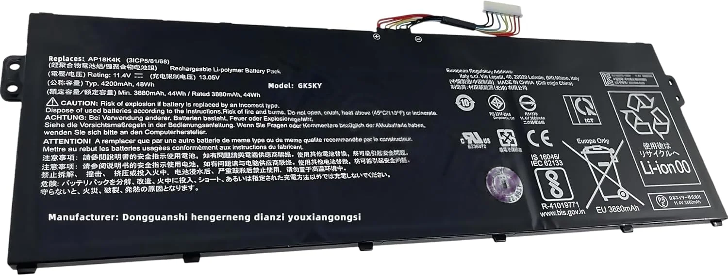 باتری لپ تاپ 48Wh AP18C4K جایگزین برای ACER Aspire 5 A515-43 Spin 3 SP314-54N سری نوت بوک با عملکرد بالا باتری لپ تاپ 48Wh AP18C4K جایگزین برای ACER Aspire 5 A515-43 Spin 3 SP314-54N سری نوت بوک با عملکرد بالا