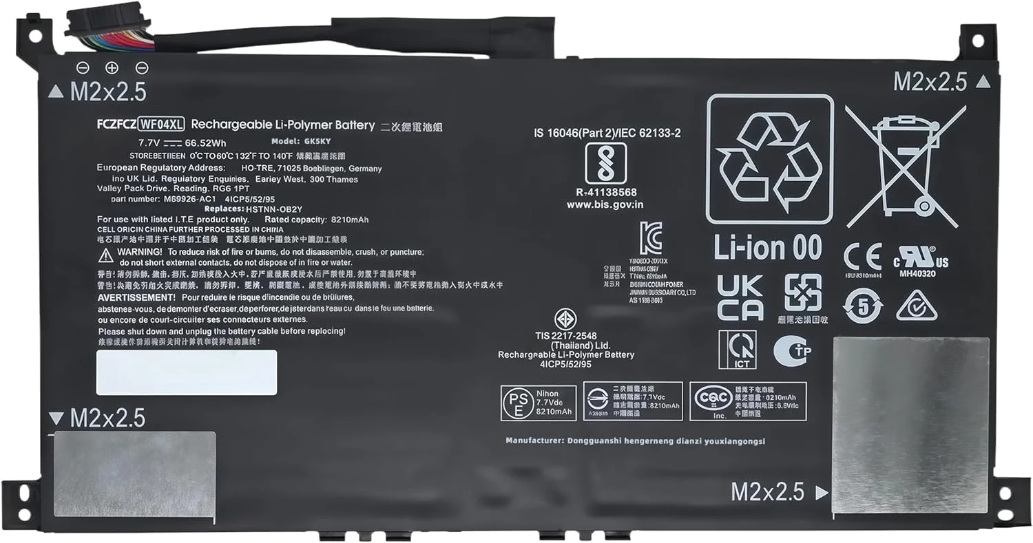 باتری لپ‌تاپ 66.52Wh WF04XL جایگزین برای لپ‌تاپ‌های سری HP Envy X360 2-in-1 13-BF0000 مدل M90073-005 M89926-AC1 HSTNN-OB2Y TPN-IB0O M89926-1D1 WF04066XL مشکی با عملکرد بالا