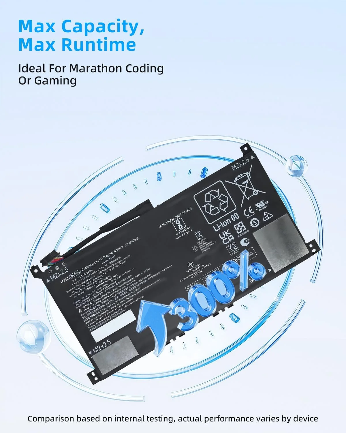 باتری لپ‌تاپ 66.52Wh WF04XL جایگزین برای لپ‌تاپ‌های سری HP Envy X360 2-in-1 13-BF0000 مدل M90073-005 M89926-AC1 HSTNN-OB2Y TPN-IB0O M89926-1D1 WF04066XL مشکی با عملکرد بالا