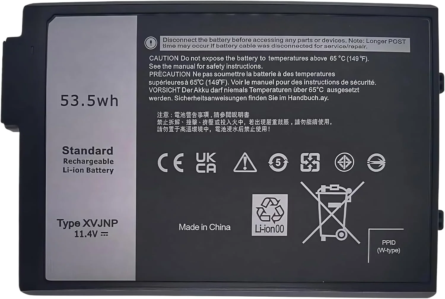 باتری لپ تاپ 53.5Wh XVJNP 6JRCP جایگزین برای Dell Latitude 5430 Rugged Latitude 7330 Rugged Series 06JRCP M0TN3 0M0TN3 KD1CT 451-BCWQ 11.4V با عملکرد بالا
