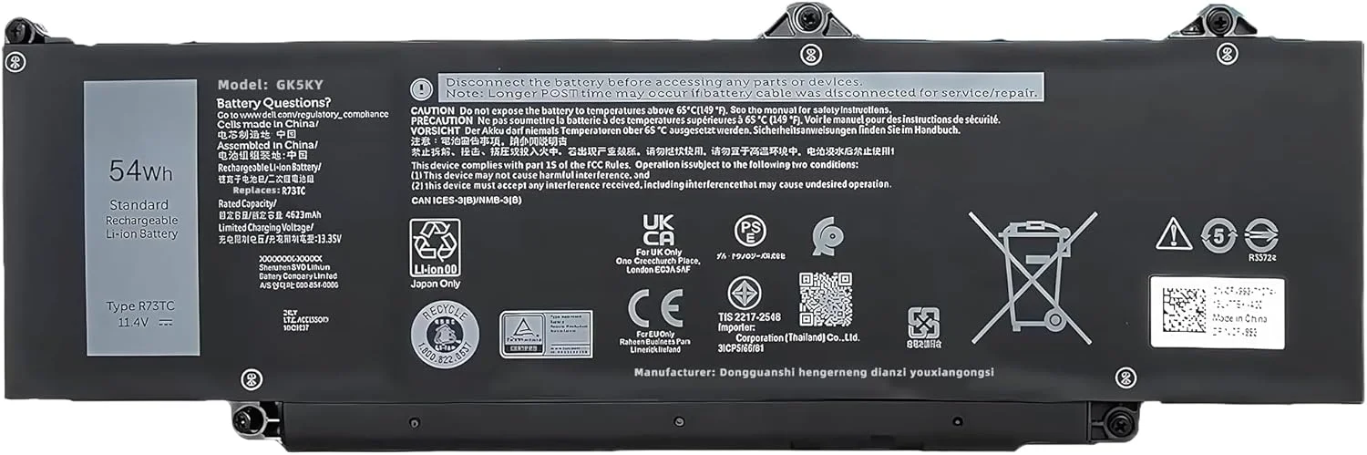 باتری لپ تاپ 54Wh DR02P R73TC جایگزین برای دل Latitude 5440 5540 و Precision 3480 3490 3580 3590 سری DR02P 803W6 0803W6 2X1V9 02X1V9 با عملکرد بالا