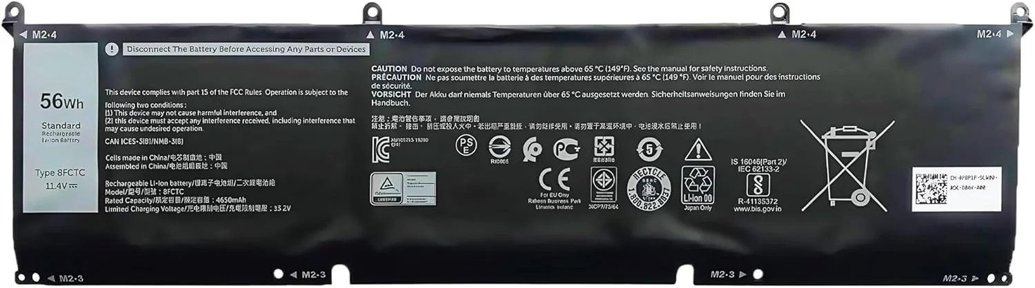 باتری لپ تاپ 56Wh 8FCTC جایگزین برای دل XPS 15 9500 Precision 5550 برای نوت بوک های سری Alienware M15 R3 R4 M17 R3 R4 69KF2 08FCTC 70N2F 070N2F 0P8P1P 0DVG8M 0M59JH با عملکرد بالا