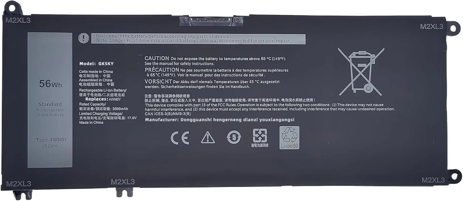 باتری لپ تاپ 56wh 4WN0Y جایگزین برای دل 4WN0Y مناسب برای نوت بوک های سری Inspiron 13 7577 7353 7778 7779S مدل JYFV9 M245Y 0M245Y 9P3NW 09P3NW مشکی با عملکرد بالا