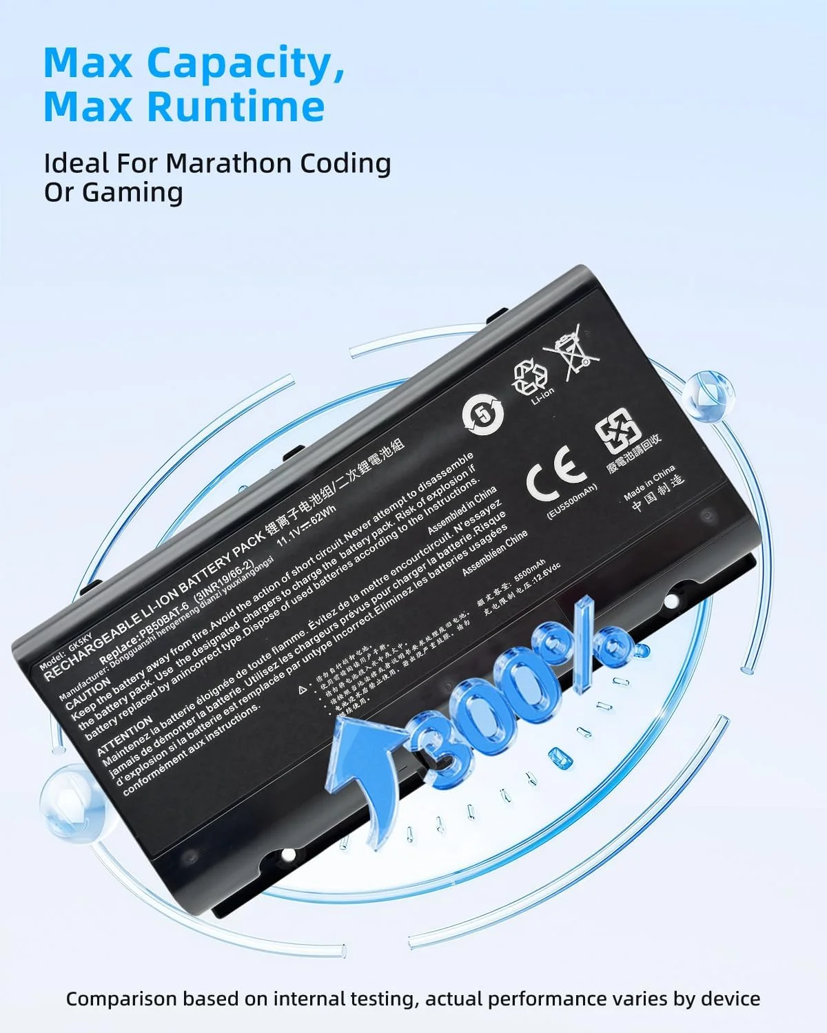 باتری لپ تاپ 62Wh PB50BAT-6 جایگزین برای Clevo PB51RF-G PB70EF-G PB71EF-G برای PowerSpec 1720 1520 برای Sager NP8371 PB50BAT-6-62 6-87-PB50S-61D00 3INR19/66-2 با عملکرد بالا