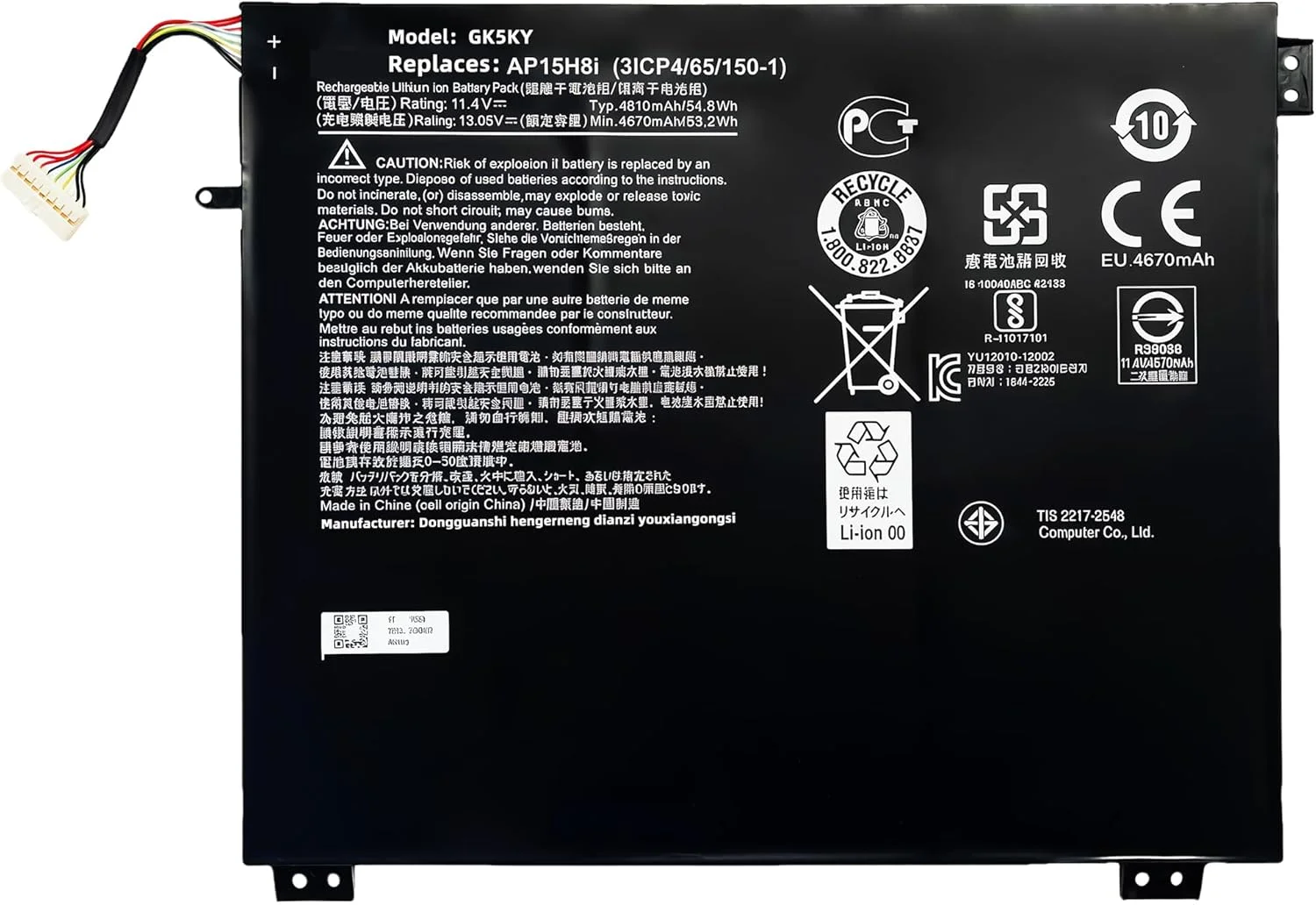 باتری لپ تاپ 53.2Wh AP15H8i جایگزین برای Acer Aspire One Cloudbook 14 AO1-431 Swift 1 SF114-31 Series Notebook 11.4V 4670mAh با عملکرد بالا باتری لپ تاپ 53.2Wh AP15H8i جایگزین برای Acer Aspire One Cloudbook 14 AO1-431 Swift 1 SF114-31 Series Notebook 11.4V 4670mAh با عملکرد بالا