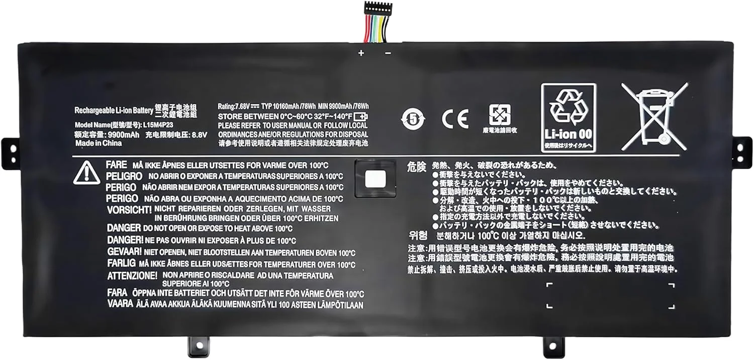 باتری لپ تاپ 78Wh L15M4P23 جایگزین برای لنوو یوگا 5 پرو Ideapad Yoga 910-13IKB Glass Yoga 910-13IKB Series L15M4P21 L15C4P22 L15C4P21 5B10L46105 5B10L22508 [7.68V] با عملکرد بالا