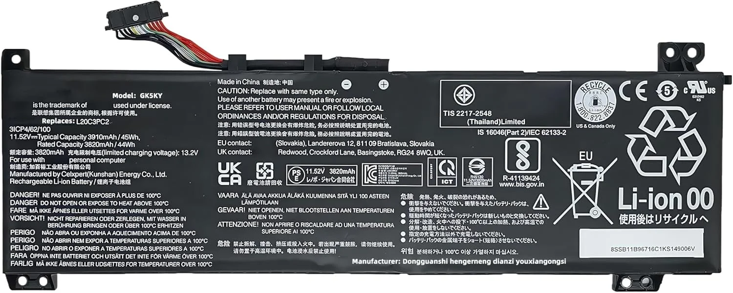 باتری لپ تاپ 45wh مدل L20M3PC2 L20C3PC2 L20D3PC2 جایگزین برای لنوو IdeaPad Gaming 3i 3-15ACH6 3-15IHU6 و Legion 5-15ITH6H 5-15ITH6 5-15ACH6H 5-15ACH6 سری L20L3PC2 با عملکرد بالا