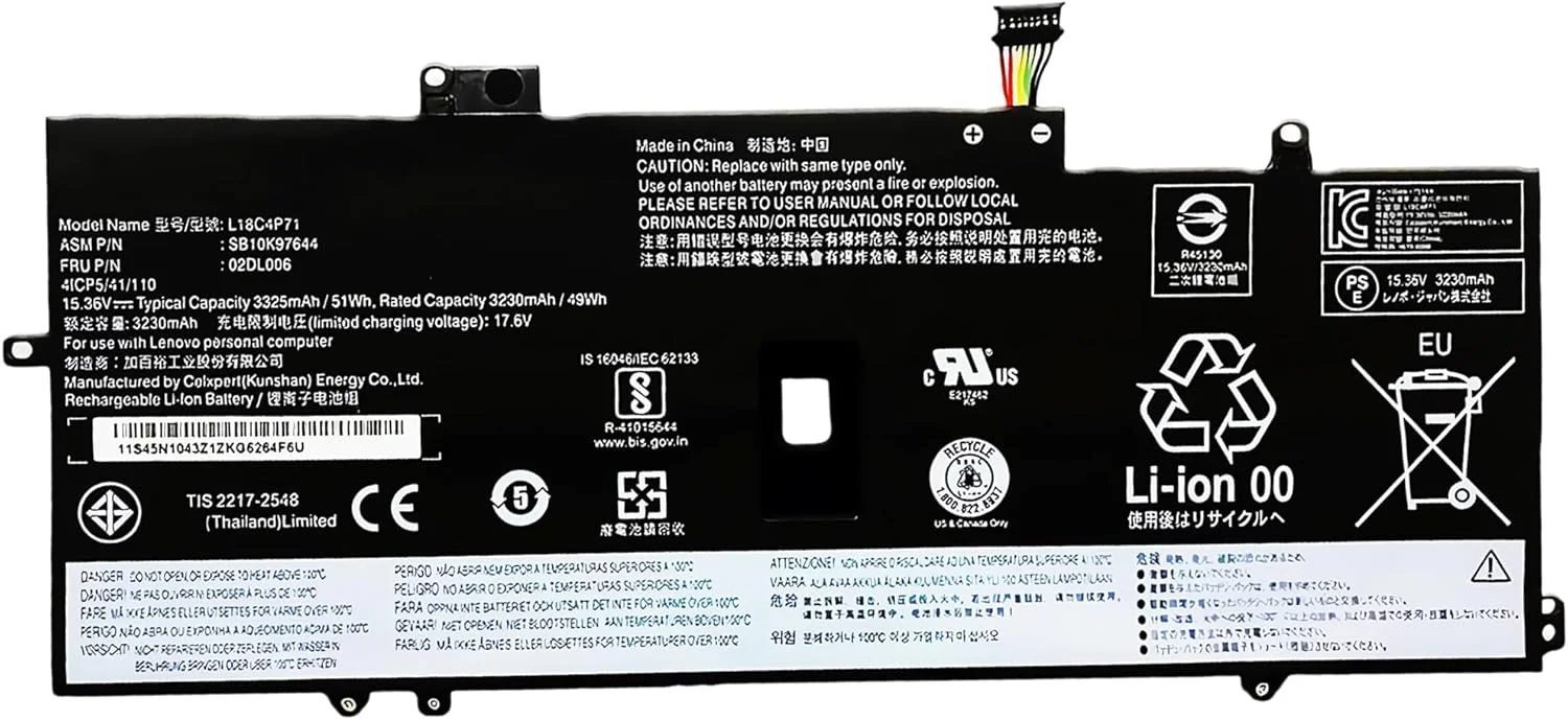 باتری لپ تاپ 51Wh L18C4P71 L18M4P72 L18L4P71 جایگزین برای لنوو ThinkPad X1 Yoga نسل 4/5، برای ThinkPad X1 Carbon نسل 7 Carbon 8 5B10W13932 02DL006 SB10K97644 با عملکرد بالا
