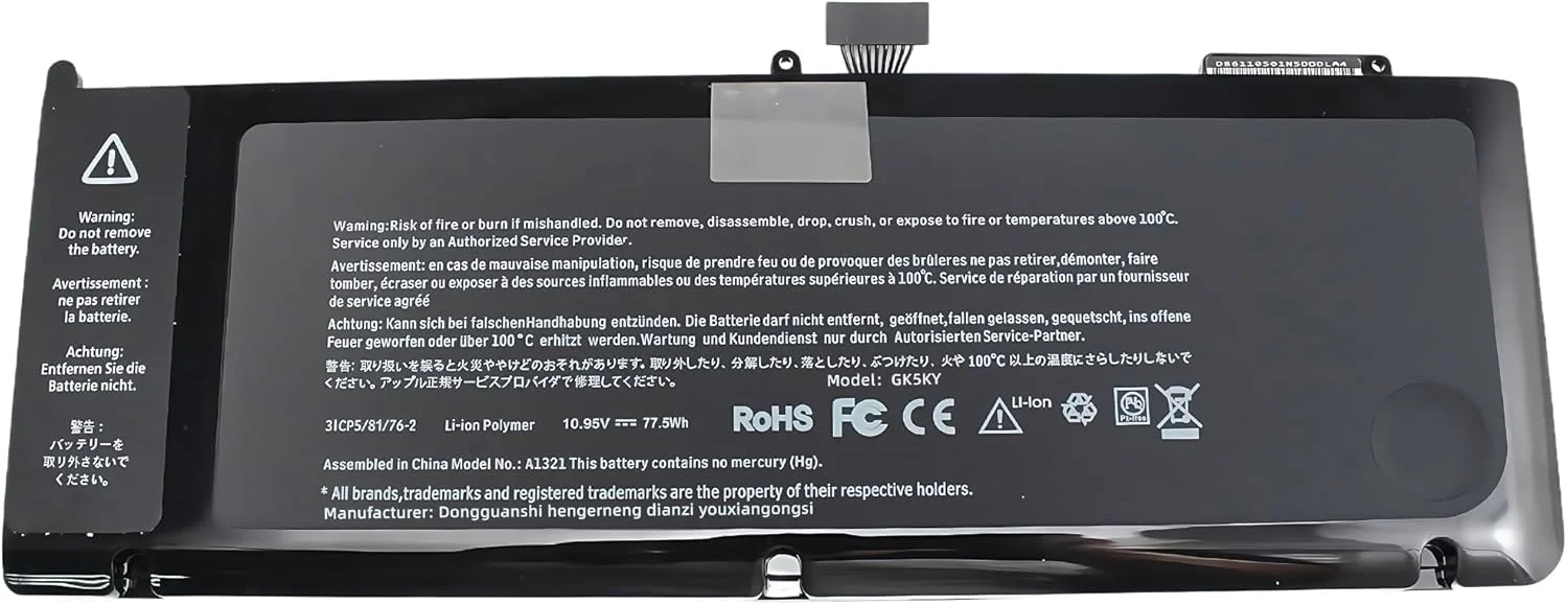 باتری لپ تاپ 73WH A1321 A1286 (فقط برای نسخه های اواسط 2009 و اواسط 2010) جایگزین باتری مک بوک پرو 15 اینچی A1321 A1286 MC371LL/A MC372LL/A MB985 MB986 MC118 020-6380-A 020-6766-B با عملکرد بالا