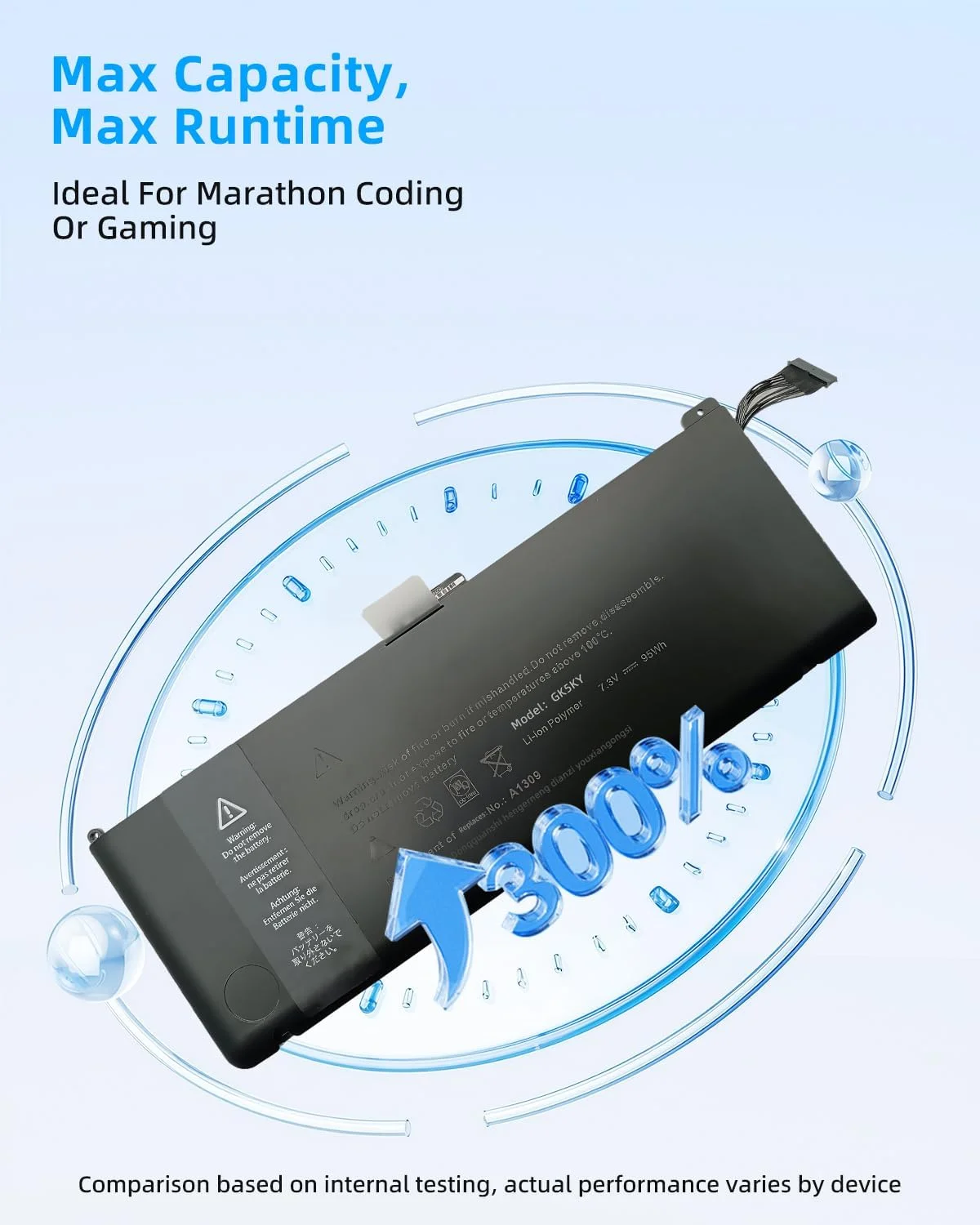 باتری لپ تاپ 95Wh A1309 جایگزین برای مک بوک پرو 17 اینچ A1297 (فقط مناسب نسخه های اوایل 2009، اواسط 2009 و اواسط 2010)، مناسب برای MC226/A MC226CH/A MC226J/A 020-6313-C 661-5037-A با عملکرد بالا