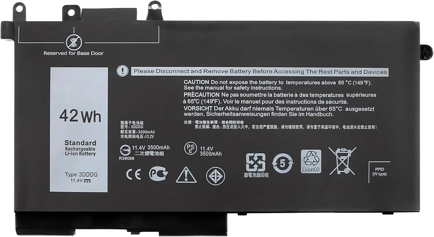 باتری لپ تاپ 42Wh 3DDDG برای دل Latitude 5280 5288 5290 5480 5488 5490 5491 5495 5580 5590 E5280 E5480 E5580 E5490 E5590 3VC9Y 049XH 45N3J 080JT9 RRJDX 11.4V 3 سلولی با عملکرد بالا