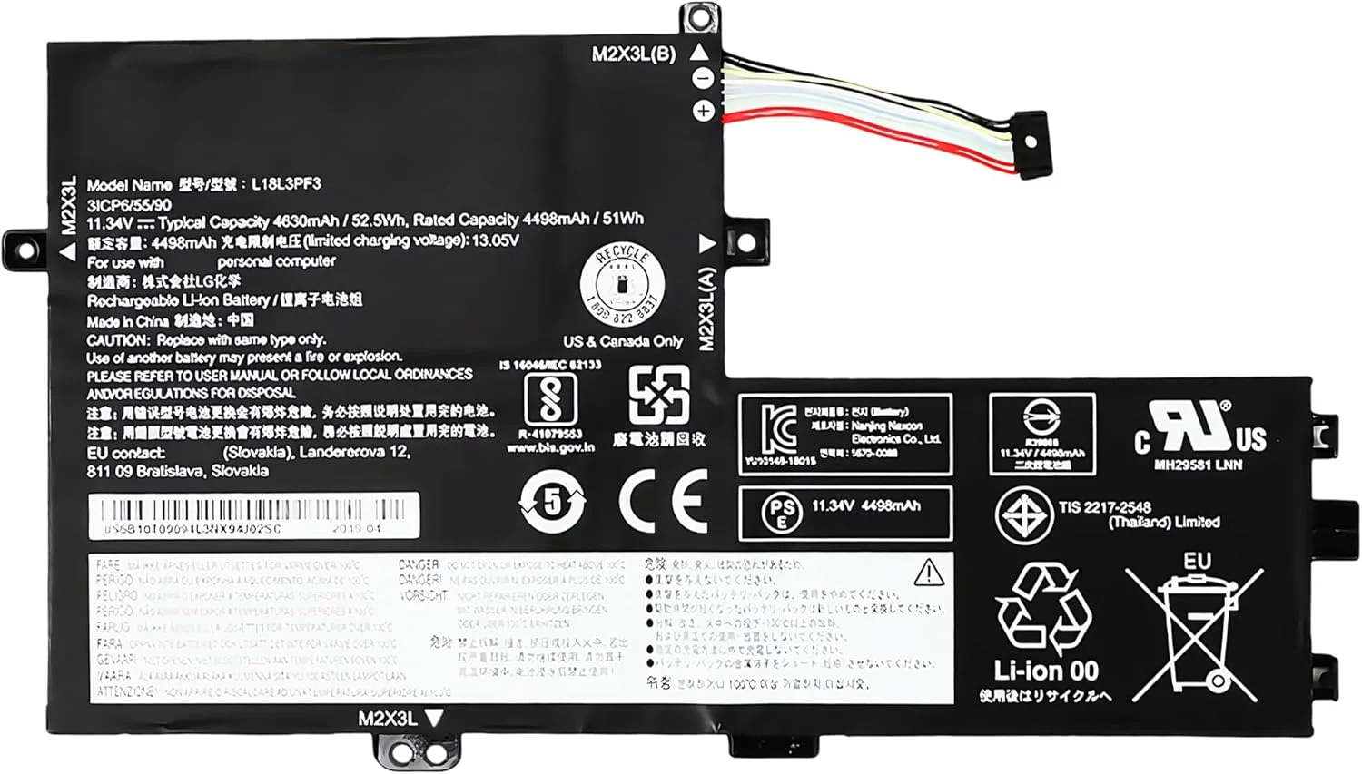 باتری لپ تاپ 36Wh مدل L18C3PF6 جایگزین برای Lenovo ideapad سری S340 14API 14IIL 14IWL S340 15API 15IML 15IWL مدل های L18M3PF7 L18M3PF6 L18L3PF3 L18L3PF2 با ظرفیت 3320mAh و عملکرد بالا