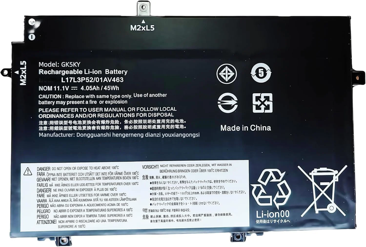 باتری لپ تاپ 45Wh L17L3P52 01AV463 4050mAh جایگزین برای لنوو ThinkPad L480 L490 L580 L590 L14 L15 سری L17M3P53 SB10K97610 01AV465 01AV466 با عملکرد بالا