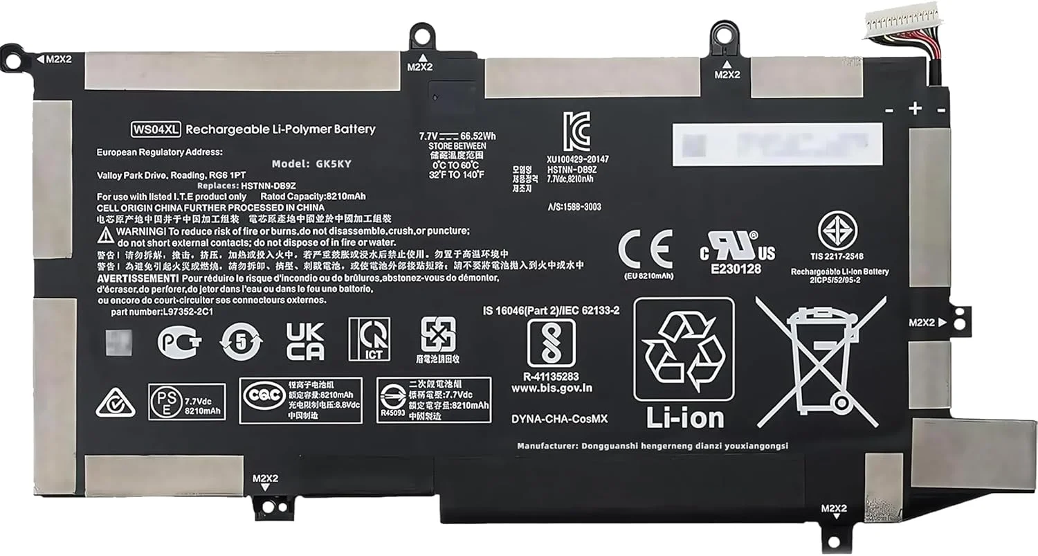 باتری لپ تاپ 66.52Wh WS04XL L97357-005 جایگزین برای سری HP Spectre x360 14-EA WS04066XL HSTNN-DB9Z L97352-2D1 L97352-2C1 با عملکرد بالا