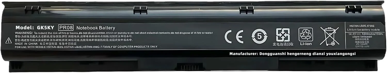 باتری PR08 با ظرفیت 75 وات‌ساعت/5200 میلی‌آمپر ساعت برای لپ‌تاپ‌های سری HP Probook 4730s 4740s مدل‌های HSTNN-IB2S HSTNN-LB2S HSTNN-I98C-7 633734-141 633734-151 633734-421 633807-001 (8 سلولی 14.4 ولت) با عملکرد بالا