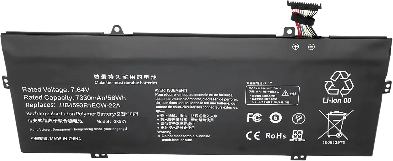 باتری لپ تاپ 56W HB4593R1ECW-22A برای هوآوی میت بوک ایکس پرو 2021، میت بوک ایکس KLVL-WFE9، میت بوک ایکس پرو MACHD-WFE9، 7.6 ولت 7410 میلی آمپر ساعت، عملکرد بالا