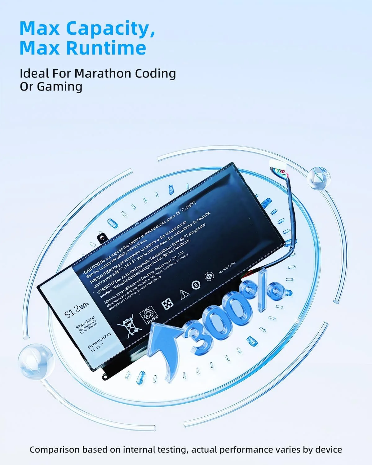 باتری لپ تاپ 51.2Wh VH748 برای دل مناسب برای سری های Inspiron 14 5439 Vostro 5460 5470 5560 Ins14zD-3526 V5460D-1308 V5460D-2628 V5460R-2526 5470D-1528 5560D-2328 5560D-2528 با عملکرد بالا