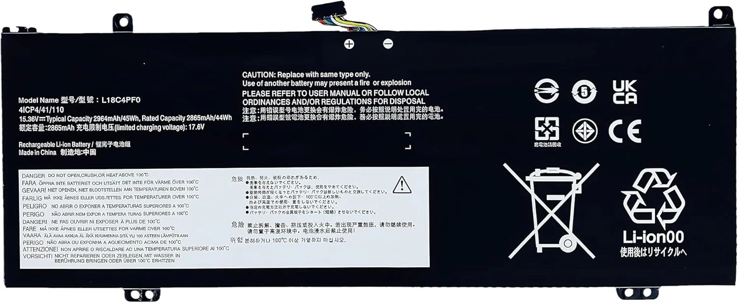باتری لپ تاپ 45Wh L18C4PF0 جایگزین برای Lenovo ThinkBook 13S-IWL 14S-IWL 13S-IML 14S-IML 20RR 20RS 20R9 20RM Series L18D4PF0 5B10S73499 15.36V 2964mAh با عملکرد بالا