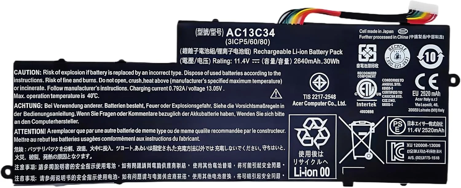 باتری لپ تاپ 30Wh AC13C34 برای Acer Aspire V5-122P V5-132P E3-111 E3-112V E3-111-C0M6 E3-111-C0UM E3-111-C5AL ES1-111M MS237 با عملکرد بالا