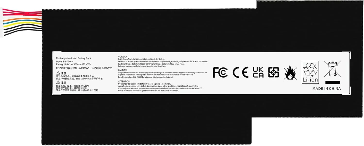 باتری لپ تاپ 52.4Wh BTY-M6K جایگزین برای MSI GS63VR GS73VR 7RG Stealth Pro GF63 Thin 8RB 8RC 8RD 9SC GF75 Thin 10SDR 9SEXR 9SD GS73 8RF MS-16K3 11.4V با عملکرد بالا