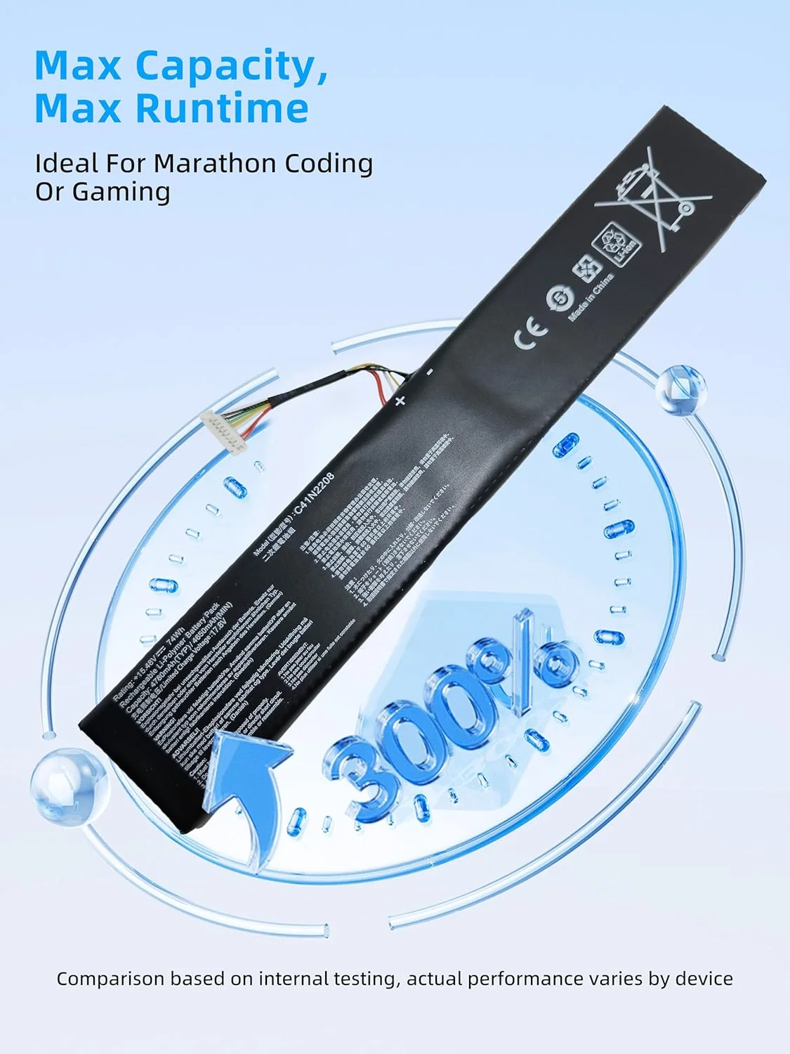 باتری جایگزین C41N2208 برای سری ASUS ROG Ally RC71L PC71L NR2301L Gaming Handheld PC، ولتاژ 15.48V، توان 74Wh، ظرفیت 4780mAh