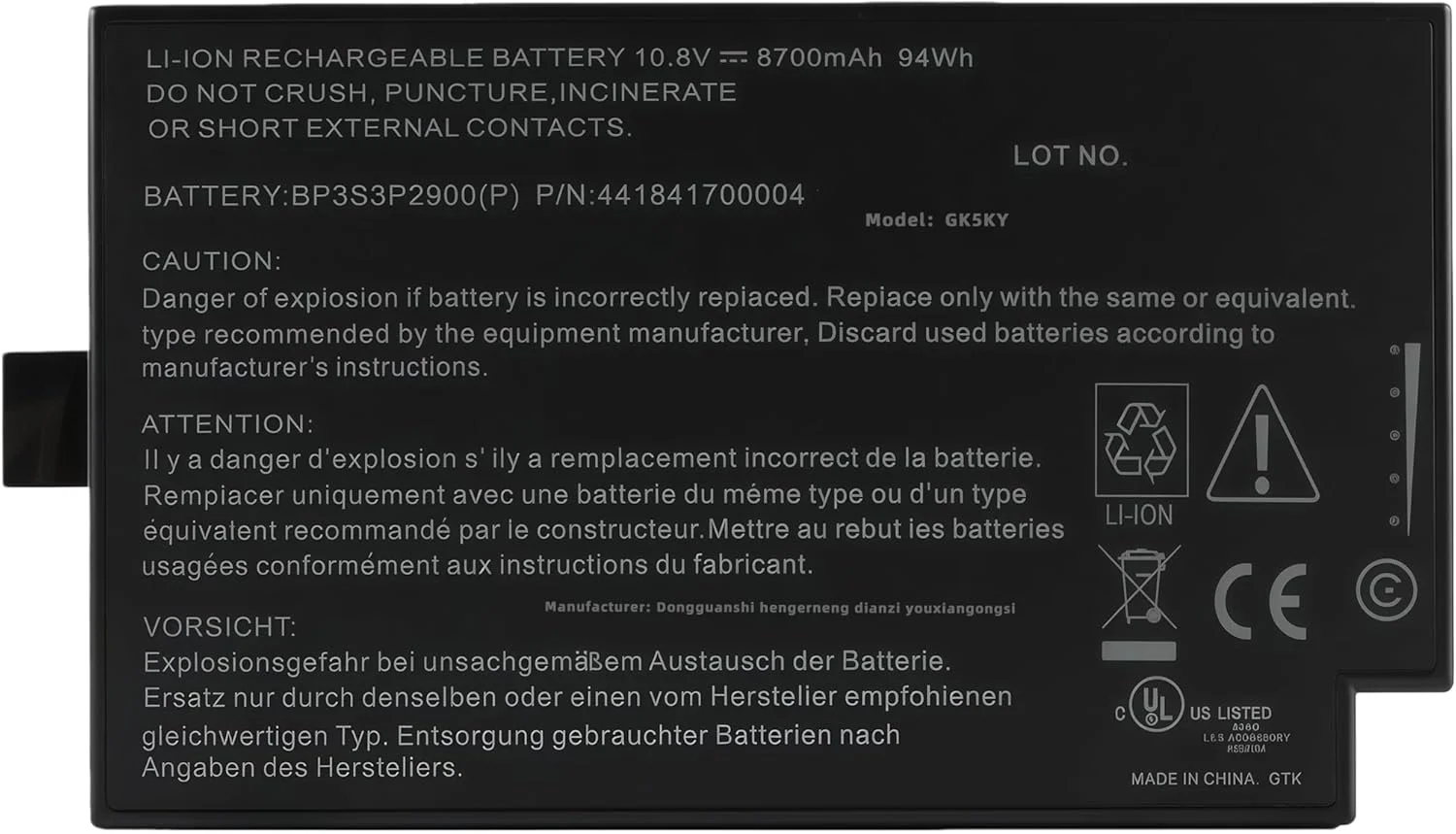 باتری لپ تاپ جایگزین 94Wh BP3S3P2900-2 BP3S3P2900-P برای Getac B300 B300X برای محفظه چند رسانه ای سری دوم 441831700026 441831700026(P) 3ICR19/66-3 با عملکرد بالا