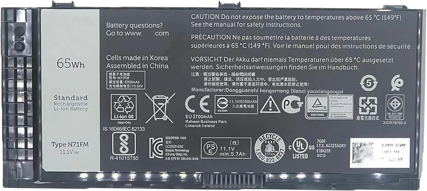 باتری لپ تاپ 65Wh FV993 PG6RC R7PND T3NT1 N71FM جایگزین برای سری های Dell Precision M4600 M4700 M6600 M6700 M4800 M6800، 11.1 ولت 6200 میلی آمپر ساعت با عملکرد بالا