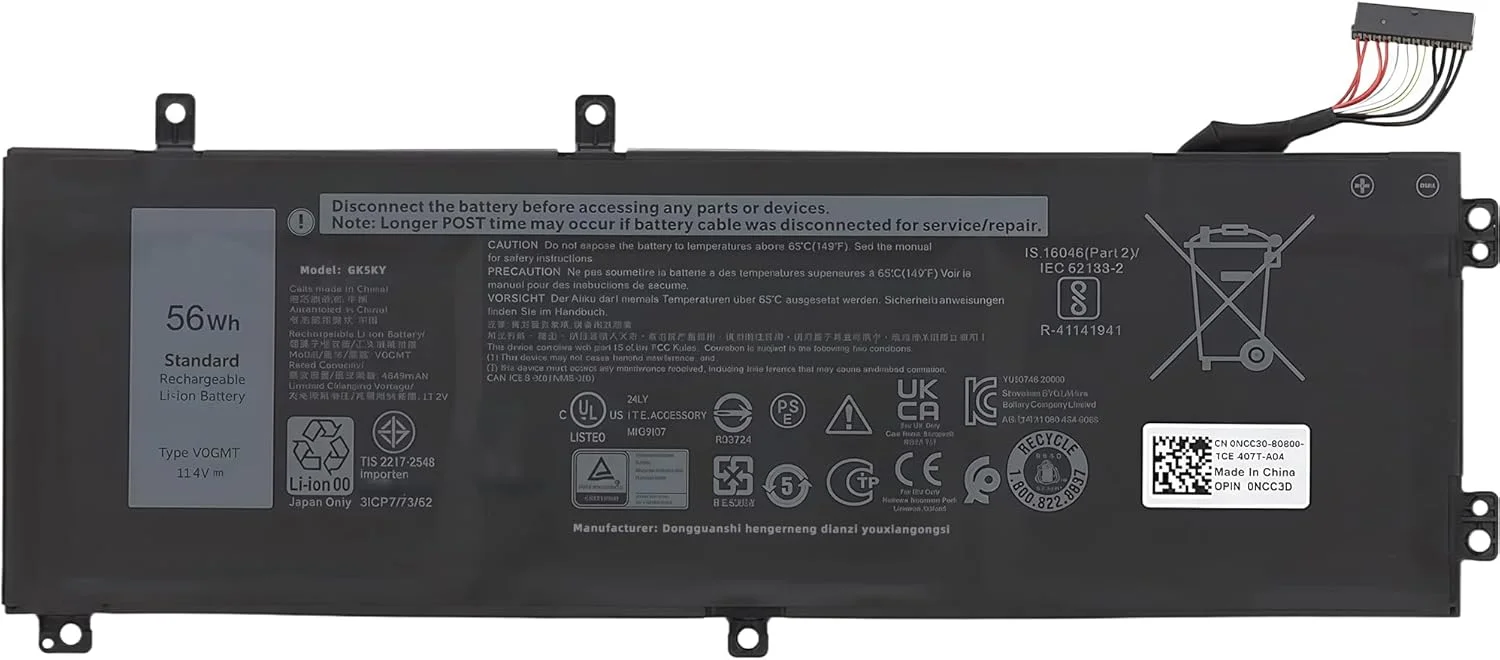 باتری لپ تاپ 56Wh V0GMT جایگزین برای نوت بوک های سری Dell G7 17 7700 P46E P46E001 مدل NCC3D 0NCC3D NY03W 0NY03W 0TJDRR با عملکرد بالا