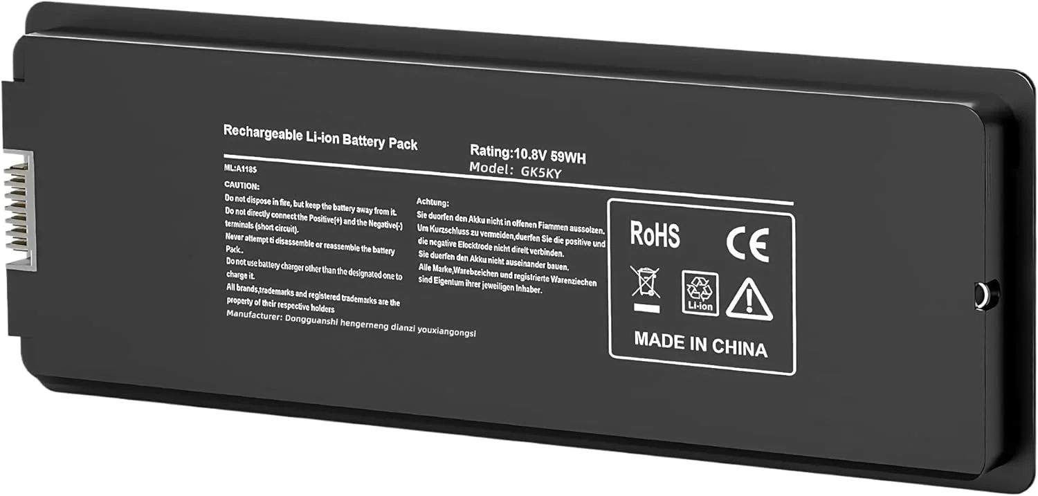 باتری لپ تاپ 59Wh A1185 A1181 جایگزین برای اپل مک بوک 13 A1185 A1181 MA561 MA561FE/A MA561G/A MA254 MA255 MB402 MA566 MA561J/A [10.8V مشکی] با عملکرد بالا