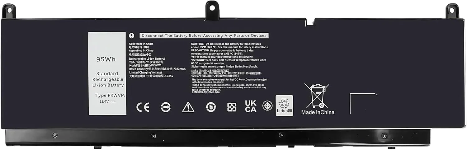 باتری لپ تاپ 95WH PKWVM جایگزین برای دل Precision 7550 7560 7750 7760 P44E P93F P44E001 P44E002 P93F001 P93F002 C903V CR72X 17C06 0CR72X 0447VR 068N03 با عملکرد بالا