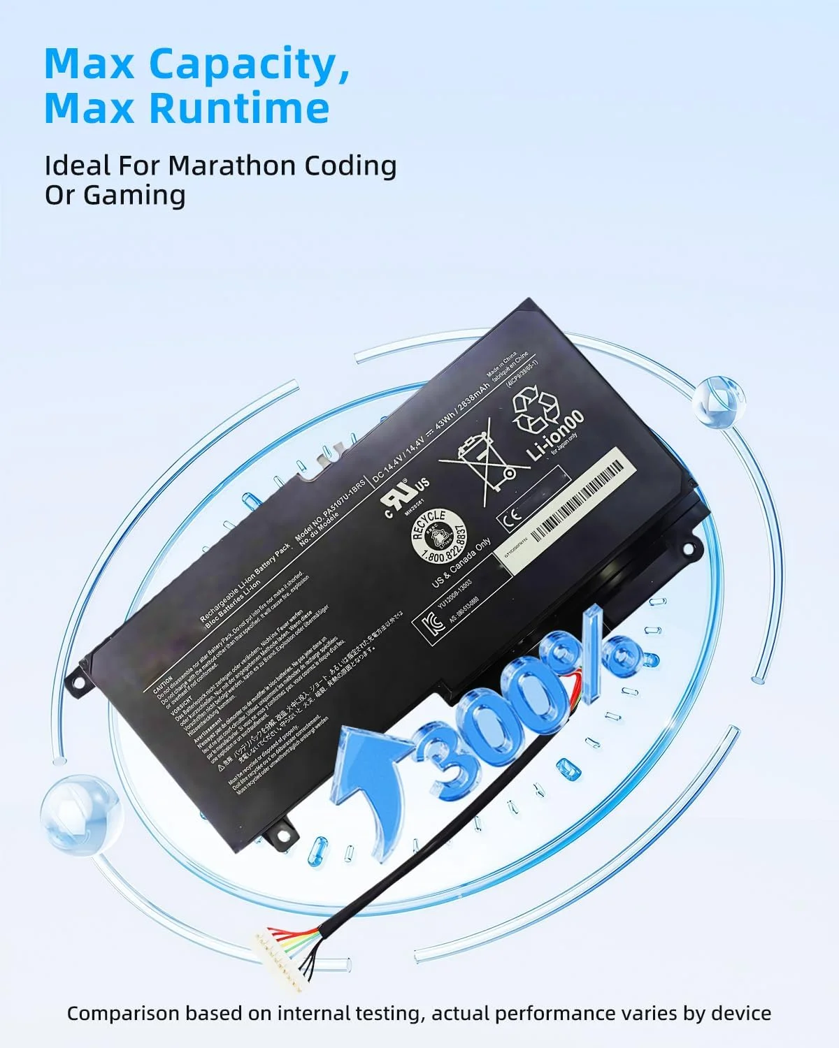 باتری لپ تاپ 43Wh برای PA5107U-1BRS (14.4V) مناسب برای توشیبا L55 L55t S55 S55t P55 P55-a5312 با عملکرد بالا