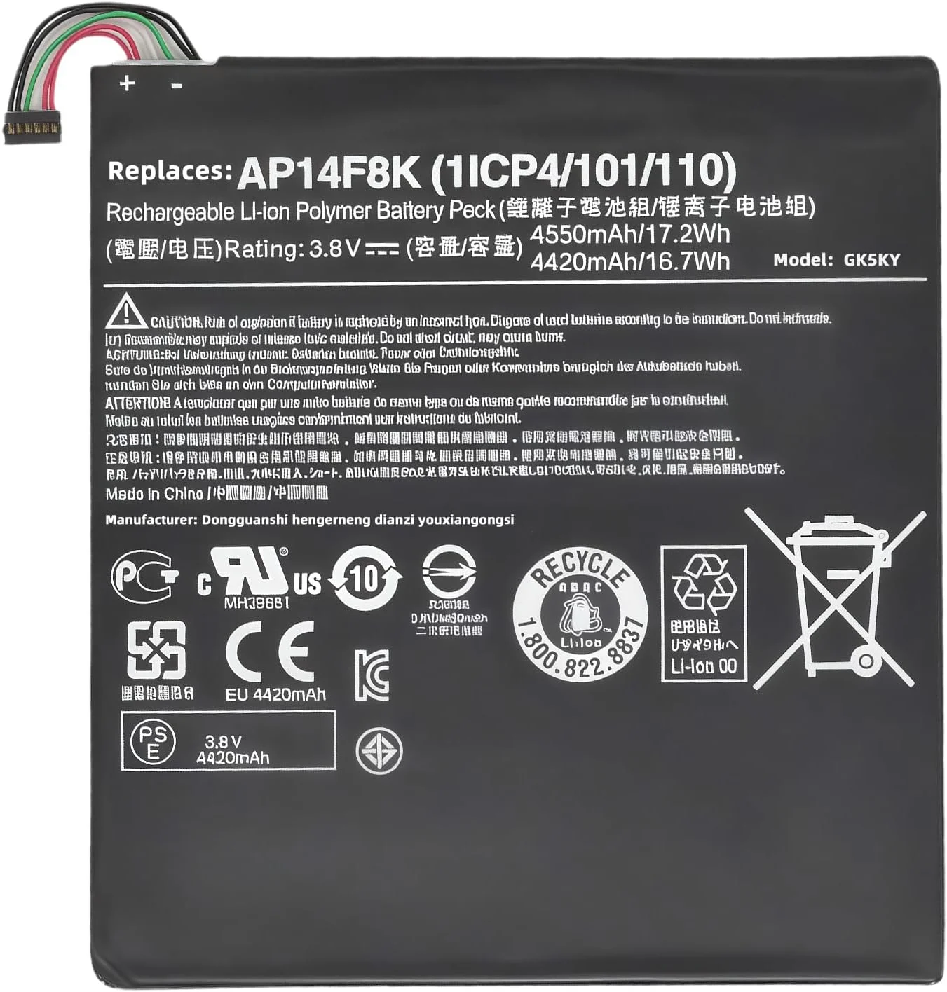 باتری جایگزین لپ تاپ 17.2wh AP14F8K 1ICP4/101/110 برای Acer Iconia Tab A1-850 B1-810 B1-820 W1-810 سری با عملکرد بالا