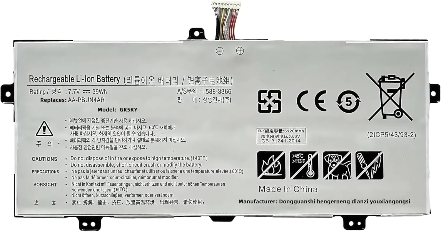 باتری لپ تاپ 39Wh AA-PBUN4AR جایگزین برای Samsung ATIV Book 9 Spin 940X3L 900X5L NP940X3L NP900X5L NT900X5H NT900X5M NT900X5P NT900X5W NT900X5WI NT901X5L NT901X5LI با عملکرد بالا