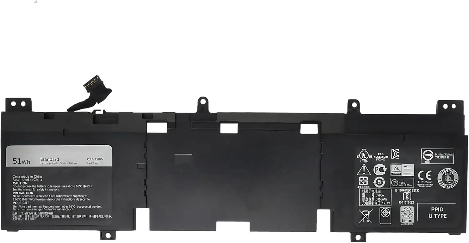 باتری لپ تاپ 51Wh 3V806 برای سری های Dell Alienware Echo 13 QHD R2 مدل های ALW13ED-1508 ALW13ED-1608 ALW13ED-1708 ALW13ED-1808 N1WM4 257V0 2P9KD 2VMGK 3V8O6 62N2T 14.8V با عملکرد بالا