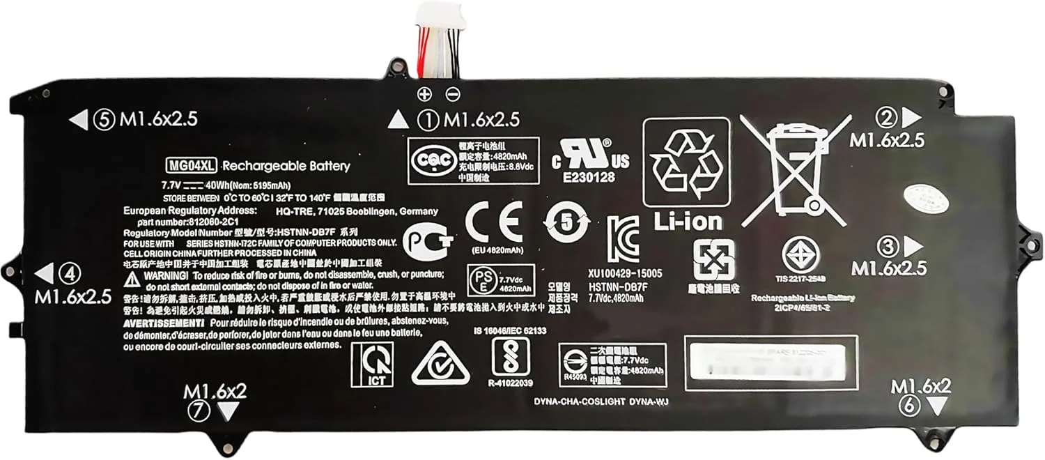 باتری لپ تاپ 40Wh MG04XL 812205-001 جایگزین برای لپ تاپ های سری Hp Elite X2 1012 G1 مدل های MG04 HSTNN-172C HSTNN-I72C 812060-2B1 812060-2C1 HSTNN-DB7F 7.7V با عملکرد بالا