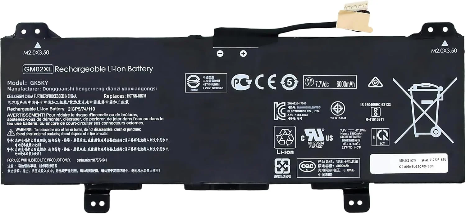 باتری لپ تاپ 47.3Wh GM02XL 917725-855 جایگزین برای اچ پی کروم بوک 14 G5 G6، کروم بوک X360 11 G1 G6 EE، کروم بوک 11 G6 G7 EE سری HSTNN-DB7X 917679-271 با عملکرد بالا