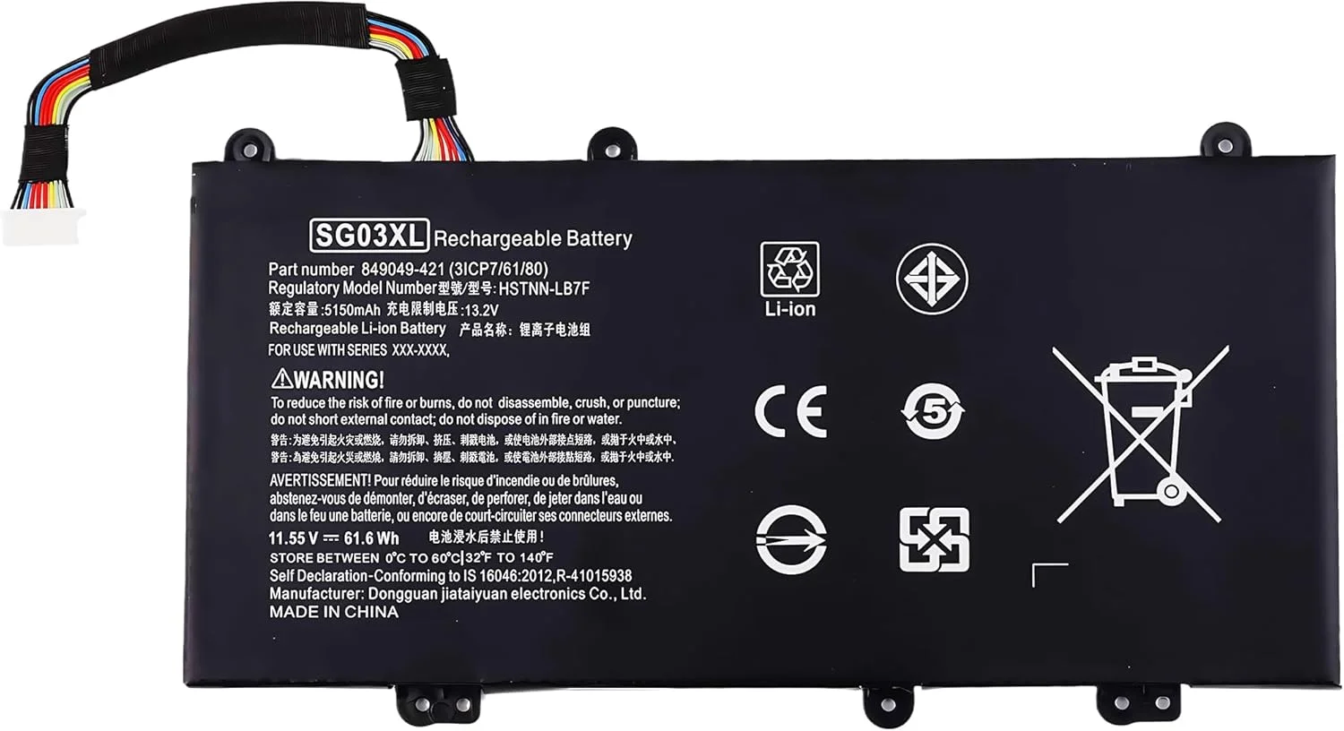 باطری 61.6Wh SG03XL 6 سلولی 849048-421 849314-850 برای سری های HP Envy M7 17T-U100 مدل های M7-U109DX M7-U009DX 17-U011NR W2K87UA 17-U110NR W289UA 17-U275CL 17-U177CL 849315-856 W2K88UA W2K86UA 6 سلولی