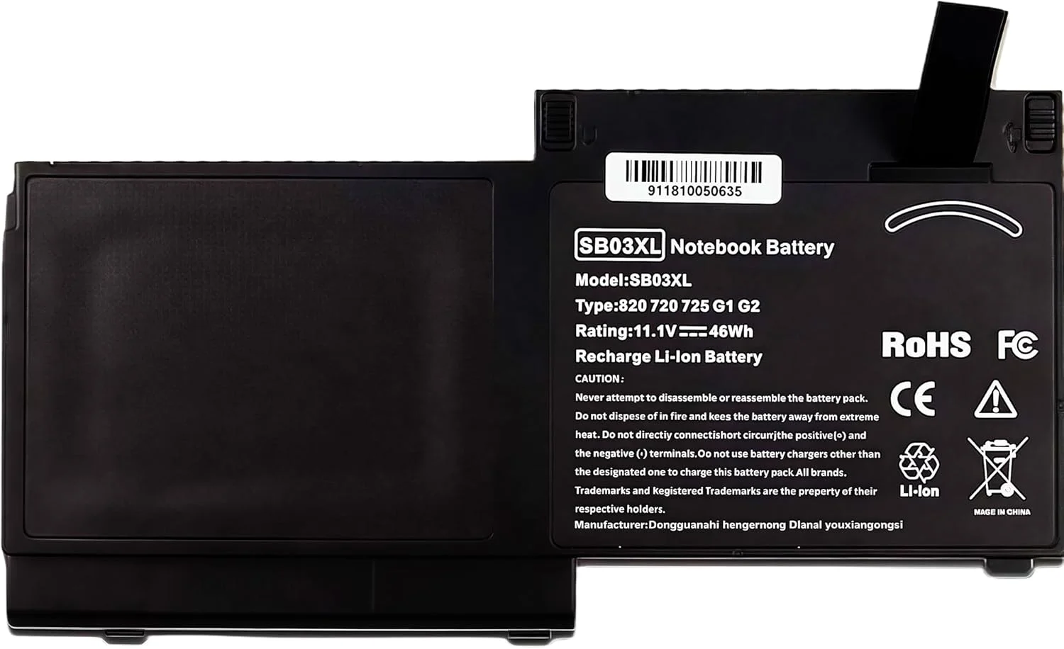 باتری 46Wh SB03XL برای لپ تاپ های HP Elitebook 720 725 G2 820 G1 G2 716726-421 717378-001 HSTNN-LB4T HSTNN-I13C با عملکرد بالا